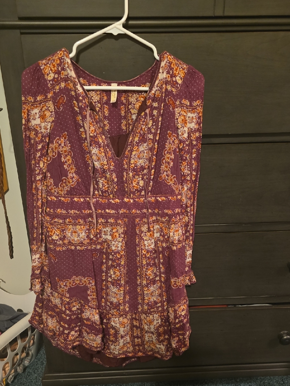 Free People Boho Floral Tunic in Plum and Mustard